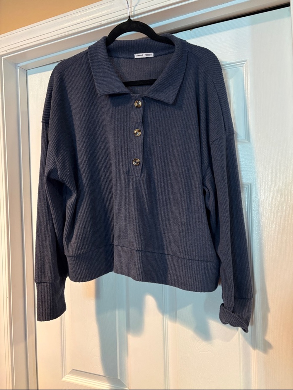 Sweet Romeo Navy Ribbed Polo Pullover